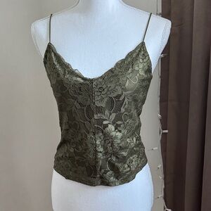 Guess Elegant Olive Lace Cami Top Small